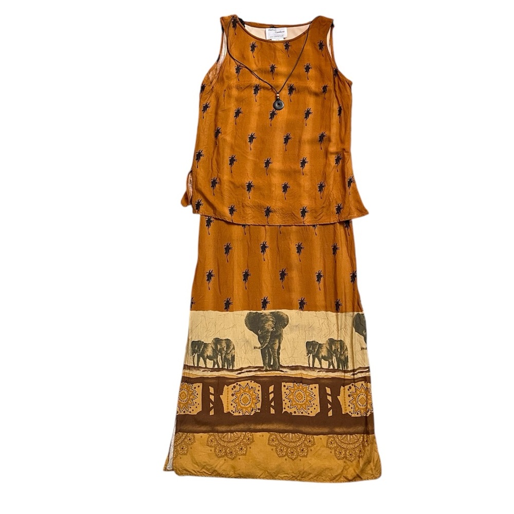 Womens Vintage always Caroline elephant and palm tree print summer long dress